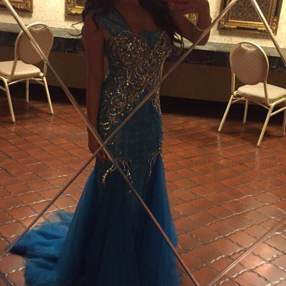 Blue mermaid prom dress worn once size 2